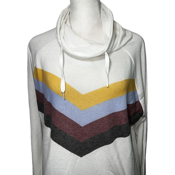 PJ SALVAGE White & Retro Striped Funnel Neck Drawstring Sweatshirt Size … - Picture 4 of 7